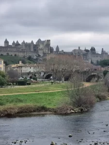 City of Carcassonne under gloomy sky